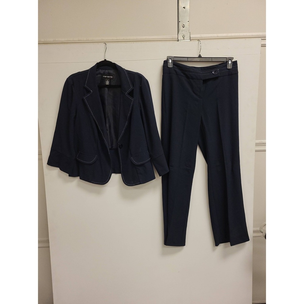 Marianne Women Pant Suit Size 16 Jacket 10 Pants Navy Blazer‎ Career Office